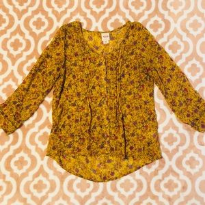 Yellow Floral Button-up Blouse
